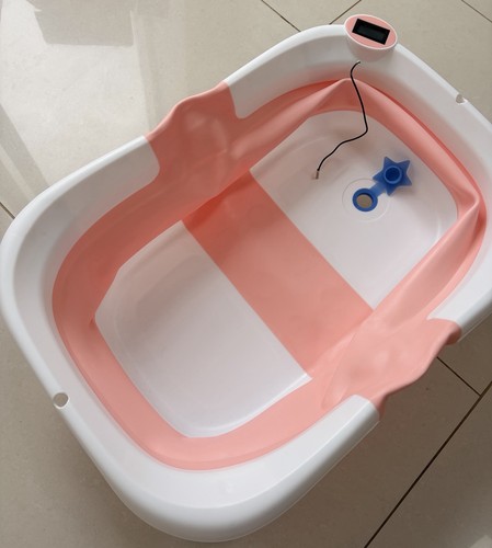 Pink white baby bath tub - bath,